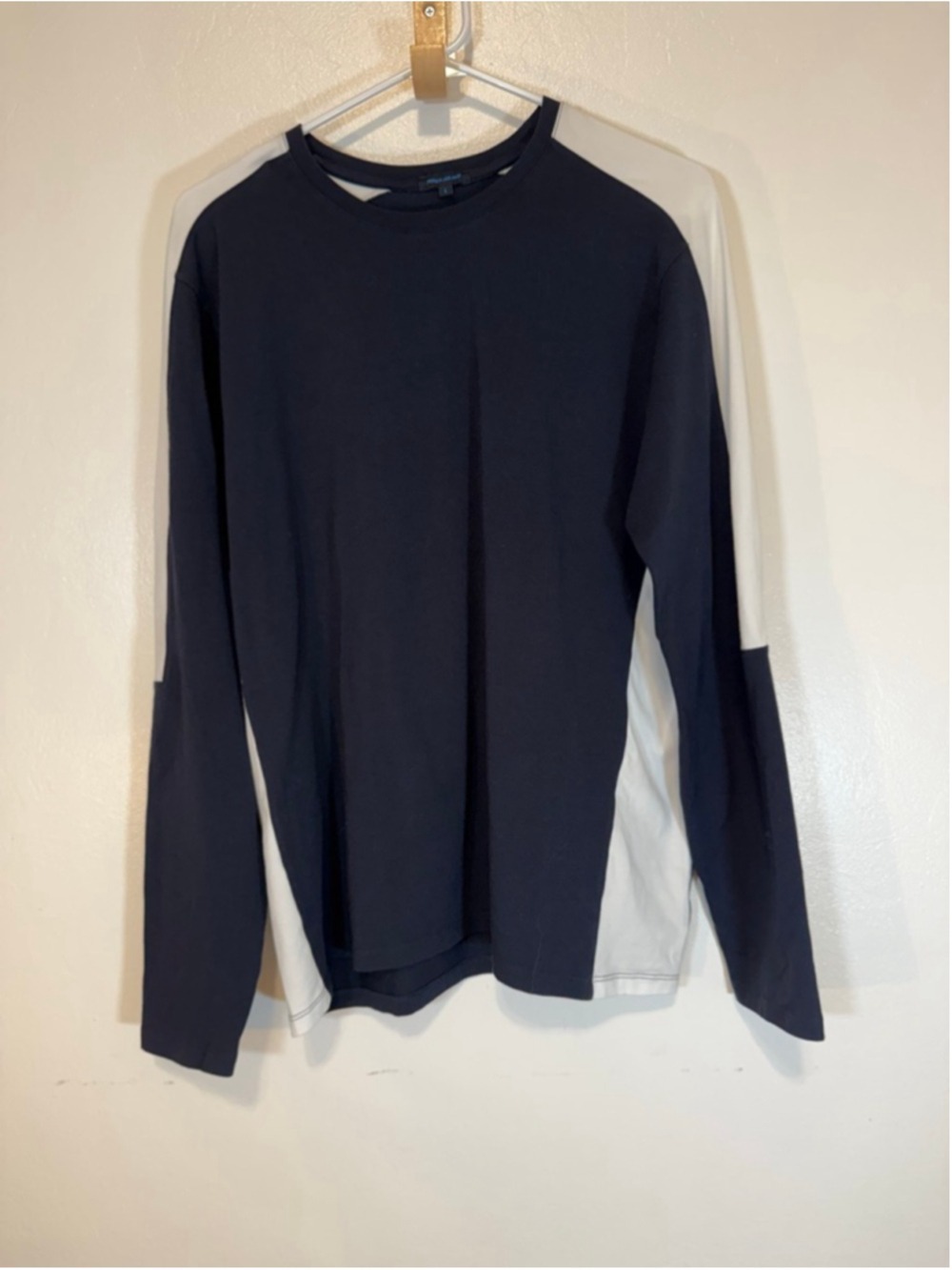 Men's PATRICK ASSARAF Long Sleeve Tee L Blue & White, Colorblock, super soft